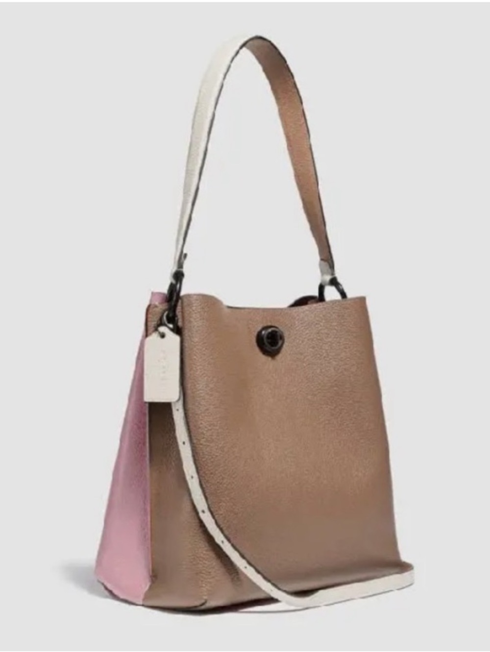 Women's Pink Leather Shoulder Bag - Structured Tote - Picture 5 of 16